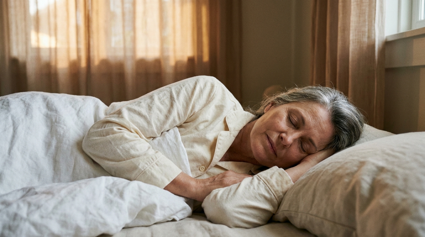 A woman sleeping deeply and peacefully in bed